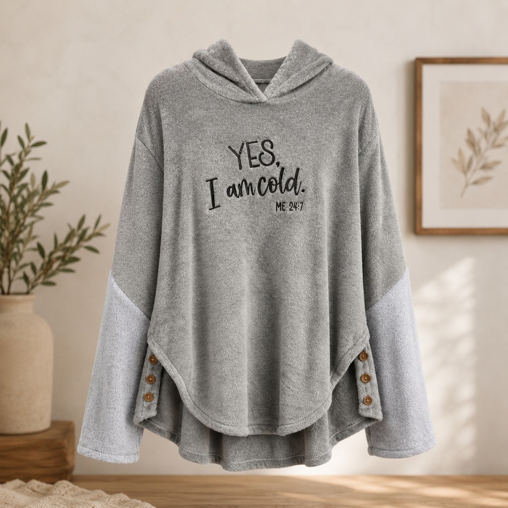 Yes I Am Cold Fuzzy Hoodie Pullover Gray Cozy Sweatshirt